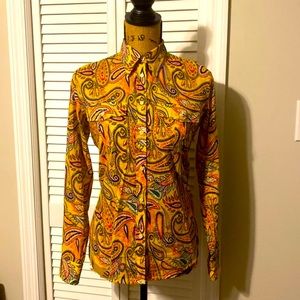 EUC Womens Lauren Ralph Lauren LS Paisley print button-up Shirt. Sz. XS Cotton.